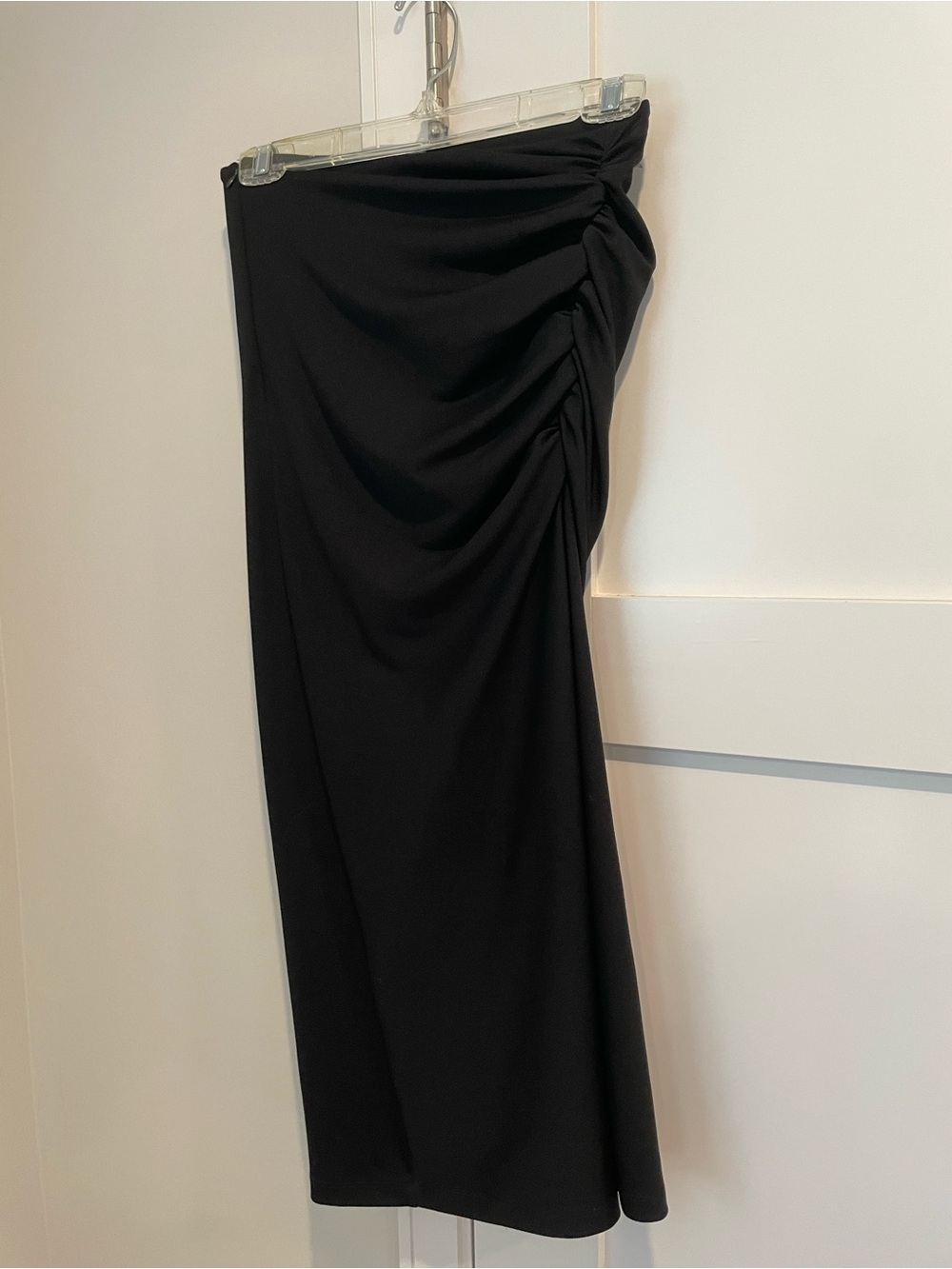 Anthropologie Black Ruched Side-Slit Midi Skirt - Picture 6 of 6